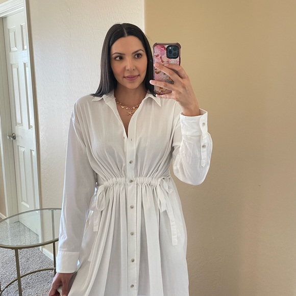 Universal Thread White Long Sleeve Cinch Waist Maxi Shirt Dress - Picture 4 of 14
